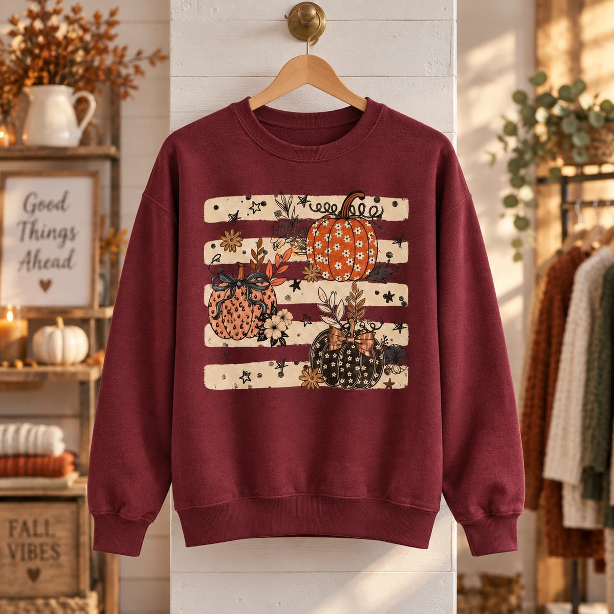 Floral Pumpkin Spice Sweatshirt and T-Shirt for Women, Cute Retro Fall Thanksgiving Graphic