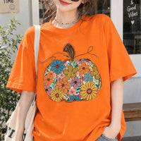 Floral Pumpkin Sweatshirt and T-Shirt Colorful Wildflower Pumpkin Fall Women Retro Boho Floral Design