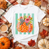 Floral Pumpkin Sweatshirt and T-Shirt, Polka Dot Pumpkin, Fall Thanksgiving, Women, Cute Floral Design