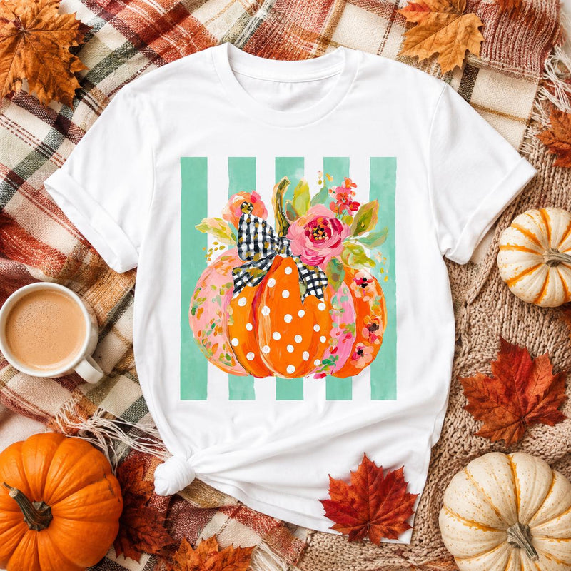Floral Pumpkin Sweatshirt and T-Shirt, Polka Dot Pumpkin, Fall Thanksgiving, Women, Cute Floral Design