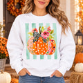 Floral Pumpkin Sweatshirt and T-Shirt, Polka Dot Pumpkin Graphic, Cute Fall Thanksgiving Shirt for Women
