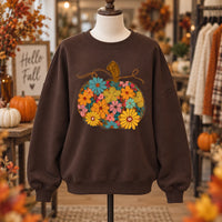 Floral Pumpkin Sweatshirt and T-Shirt Retro Boho Wildflower Autumn Graphic for Women