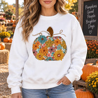 Floral Pumpkin Sweatshirt and T-Shirt Retro Boho Wildflower Autumn Graphic for Women