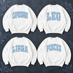 Floral Zodiac Sweatshirt Custom Astrology Sign Crewneck Vintage Celestial Horoscope Graphic Pullover