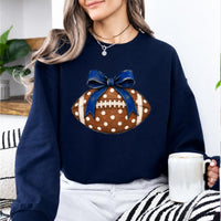Football Bow Sweatshirt Blue Bow Polka Dot Football Game Day Women Coquette Cute Design