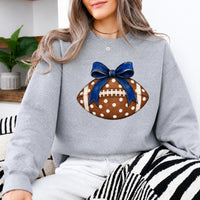 Football Bow Sweatshirt Blue Bow Polka Dot Football Game Day Women Coquette Cute Design