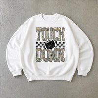 Football Game Day Graphic Touch Down Sweatshirt Football Season Unisex Vintage Camo Checkered Design