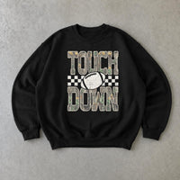 Football Game Day Graphic Touch Down Sweatshirt Football Season Unisex Vintage Camo Checkered Design