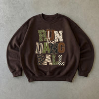 Football Game Day Sweatshirt Run The Dang Ball Football Season Unisex Vintage Patchwork Design