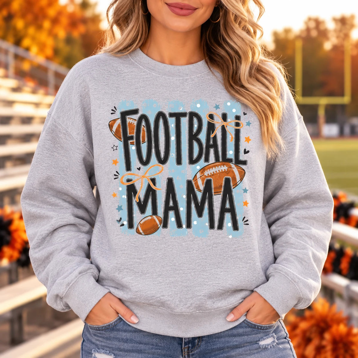 Football Mama Sweatshirt Retro Bow Game Day Football Mom Crewneck