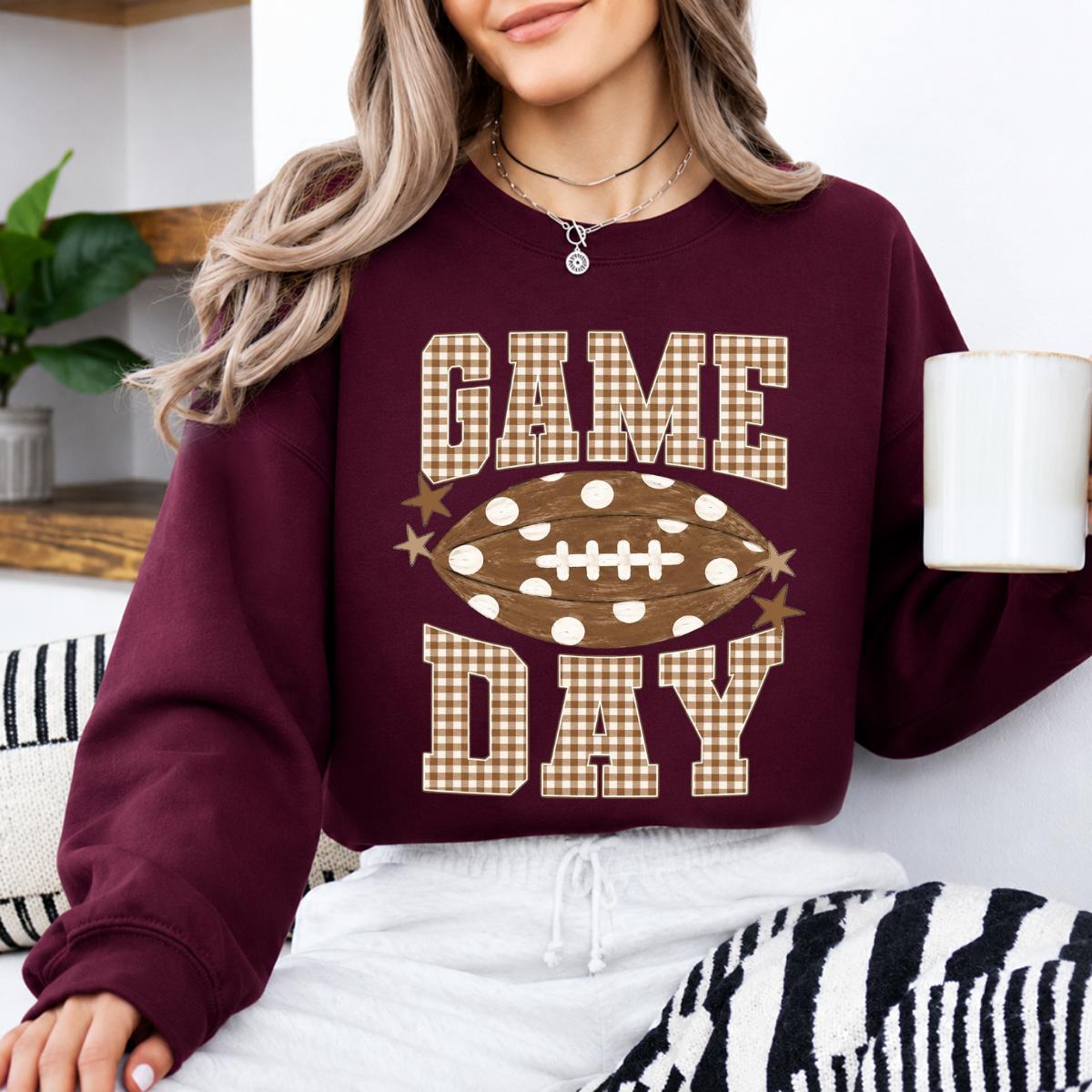 Football Mom Game Day Game Day Sweatshirt and T-Shirt Football Season Women Gingham Football Design