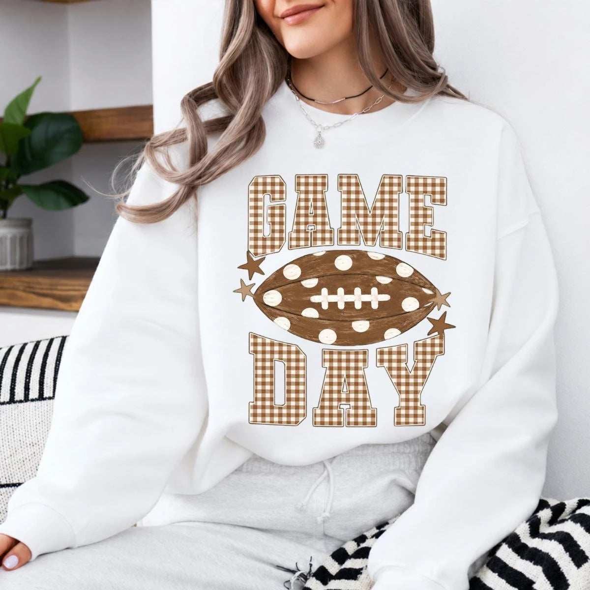 Football Mom Game Day Game Day Sweatshirt and T-Shirt Football Season Women Gingham Football Design