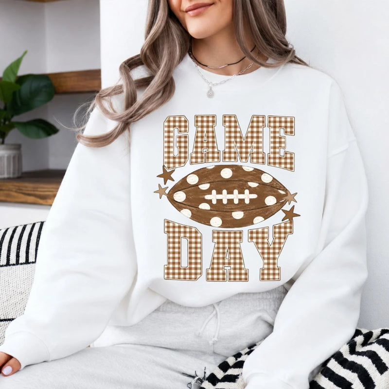 Football Mom Game Day Game Day Sweatshirt and T-Shirt Football Season Women Gingham Football Design