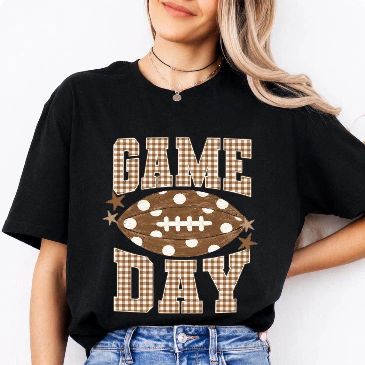 Football Mom Game Day Game Day Sweatshirt and T-Shirt Football Season Women Gingham Football Design