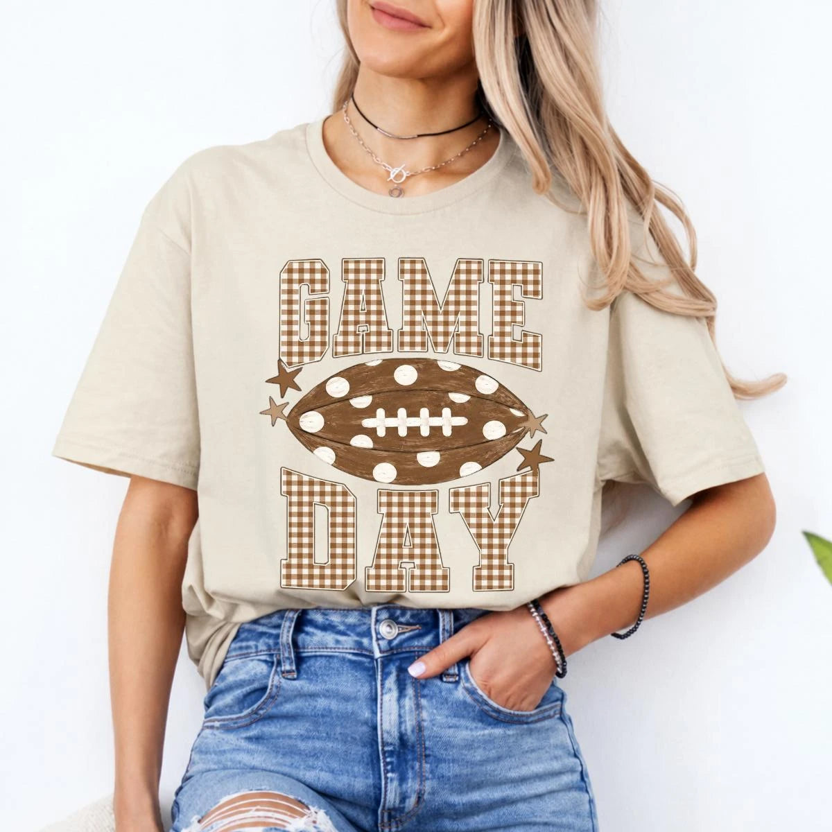Football Mom Game Day Game Day Sweatshirt and T-Shirt Football Season Women Gingham Football Design