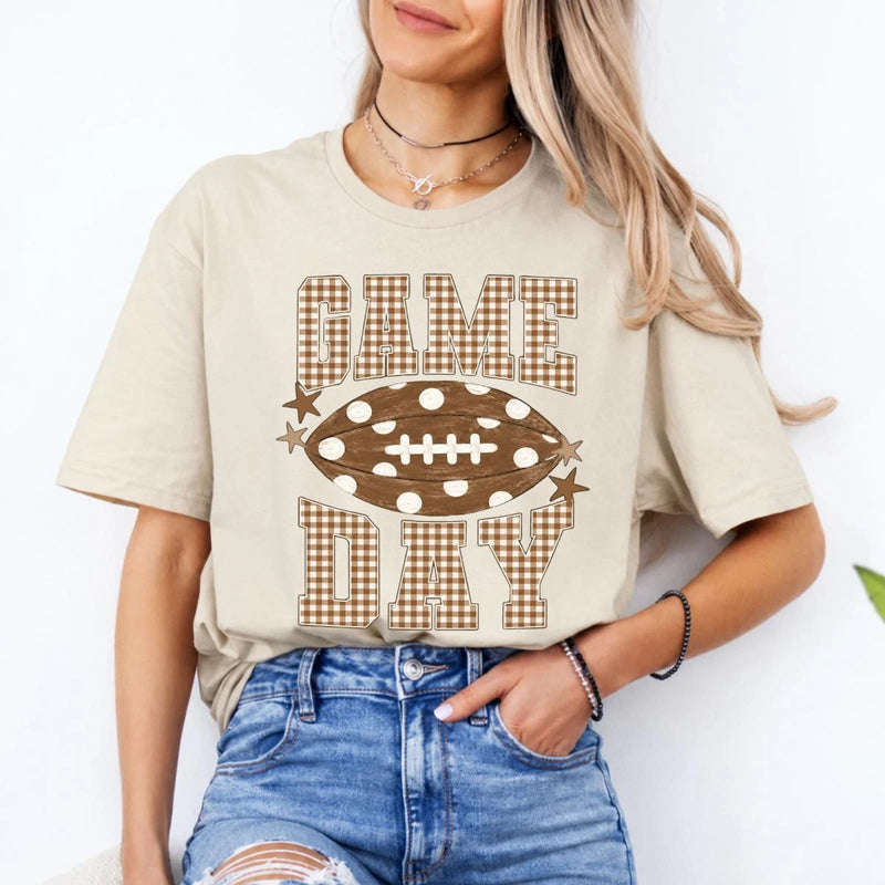 Football Mom Game Day Game Day Sweatshirt and T-Shirt Football Season Women Gingham Football Design