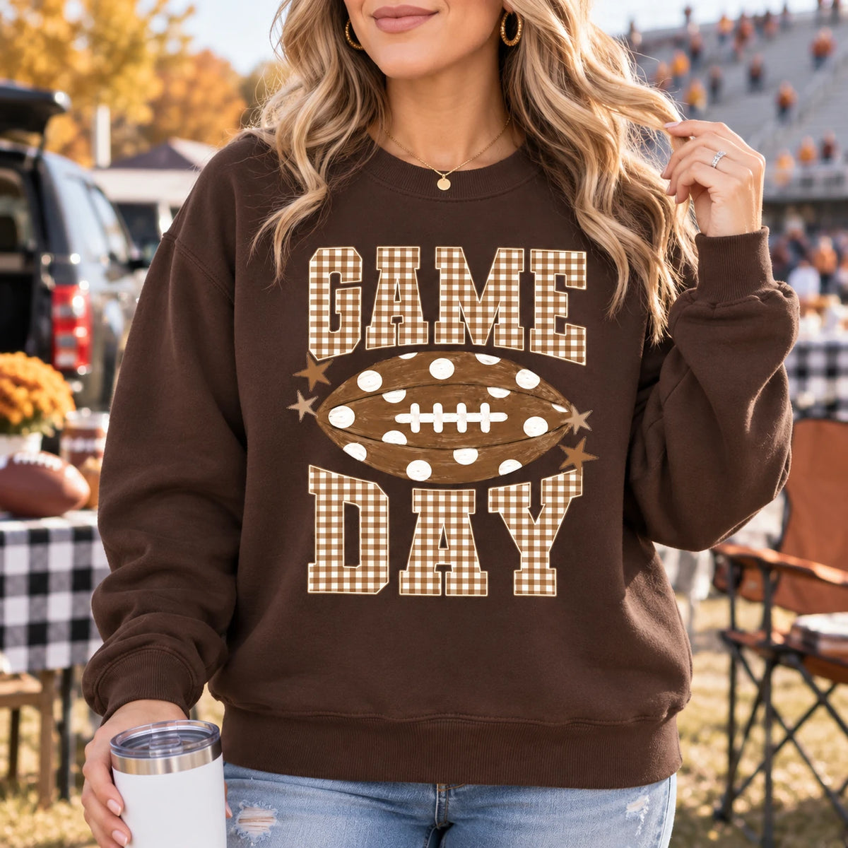 Football Mom Game Day Sweatshirt and T-Shirt Gingham Football Season Graphic Tee