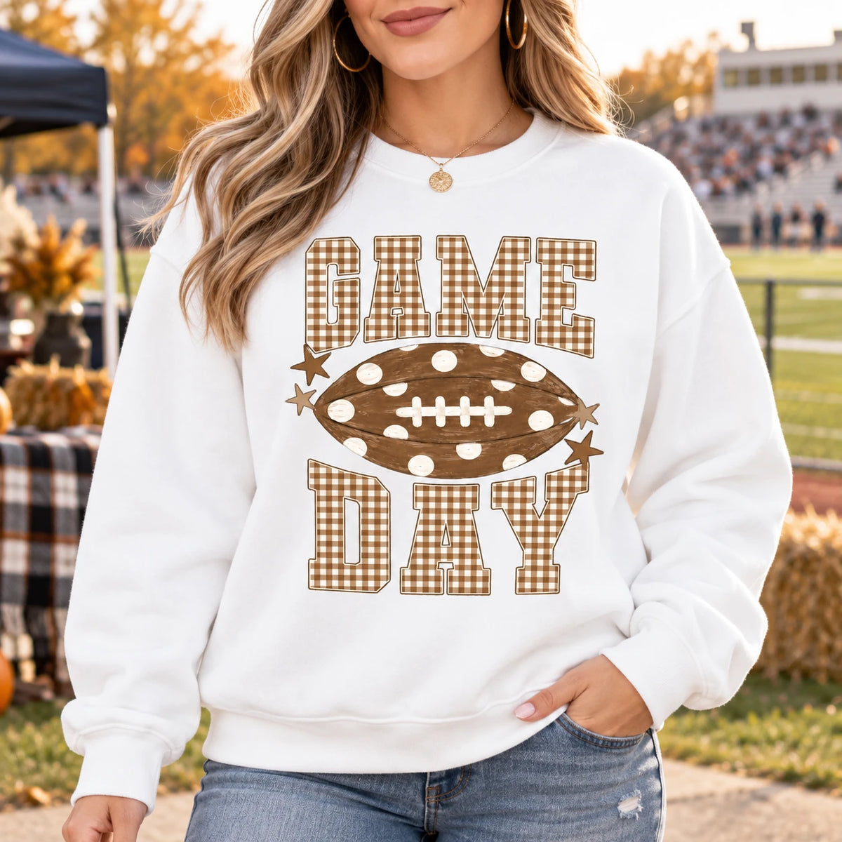 Football Mom Game Day Sweatshirt and T-Shirt Gingham Football Season Graphic Tee