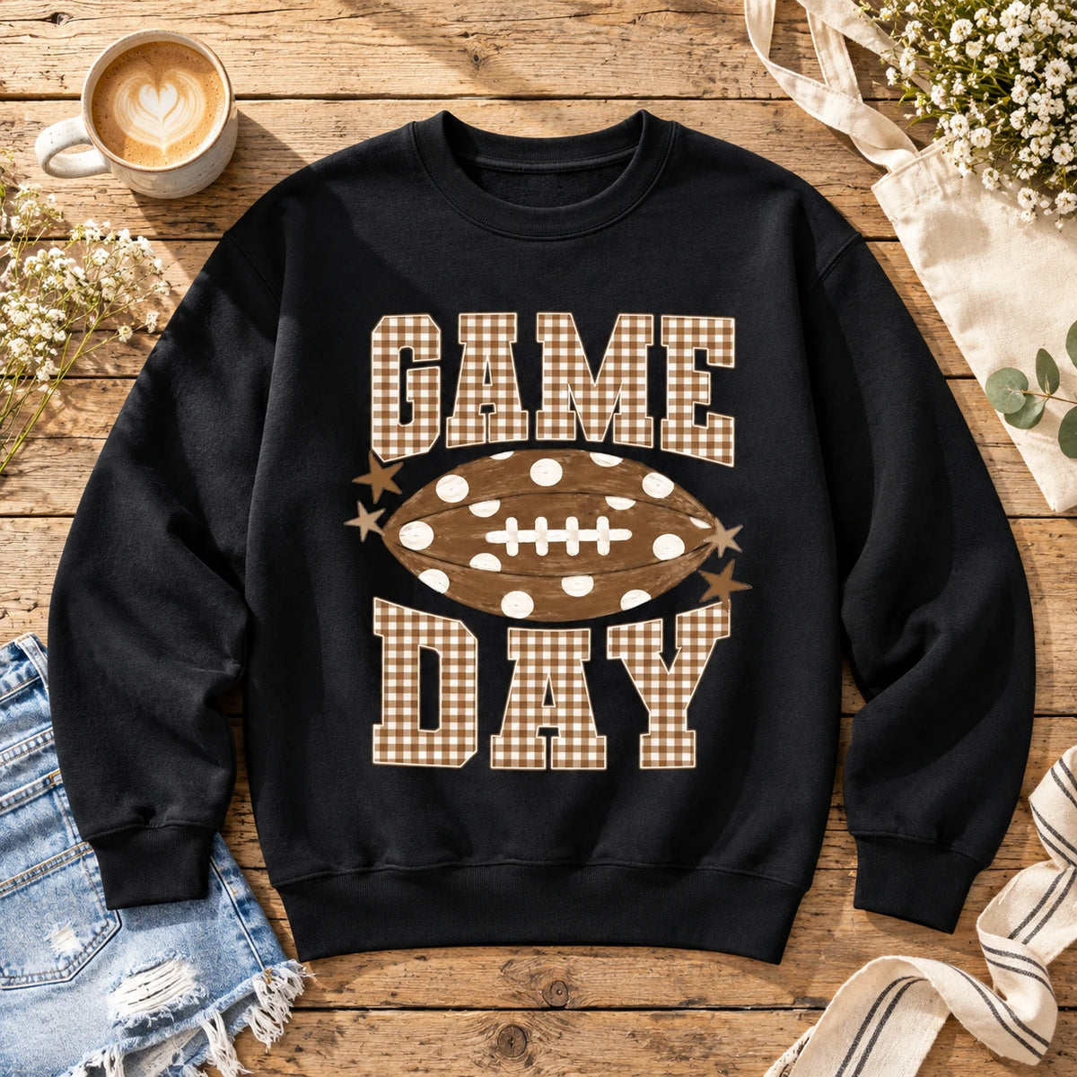 Football Mom Game Day Sweatshirt and T-Shirt Gingham Football Season Graphic Tee