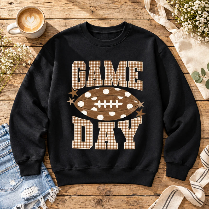Football Mom Game Day Sweatshirt and T-Shirt Gingham Football Season Graphic Tee