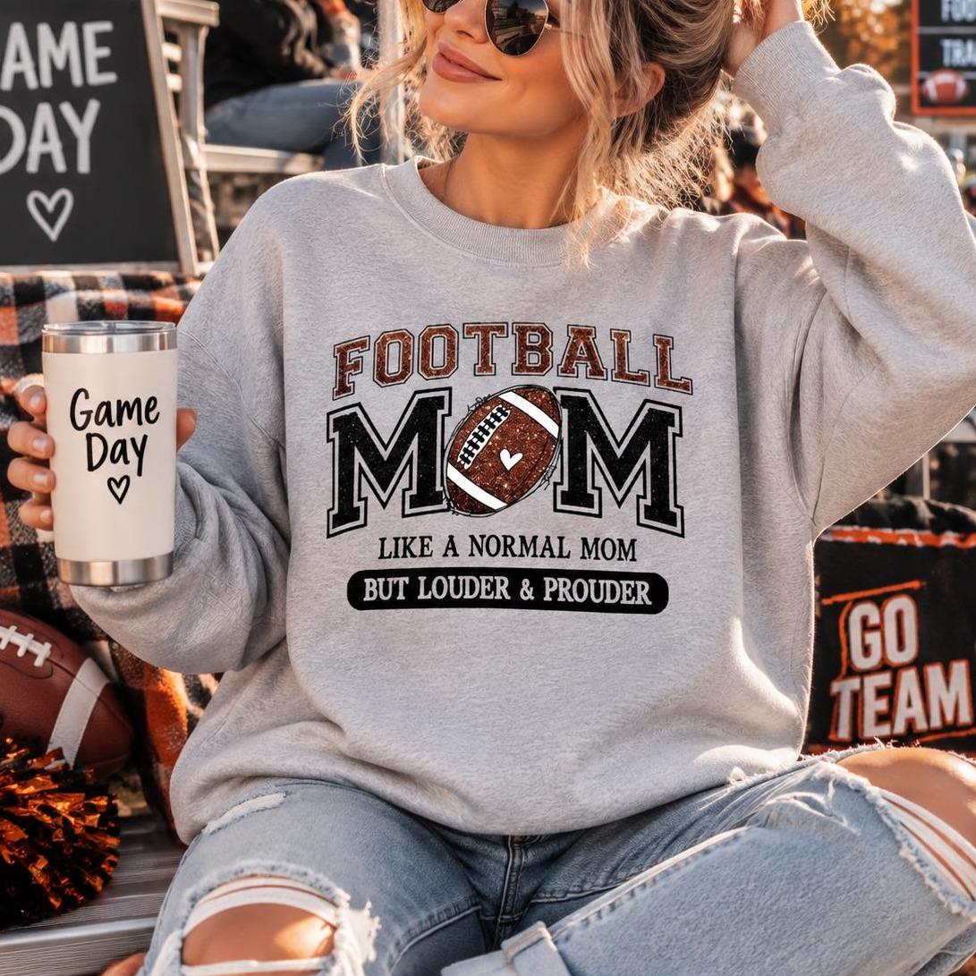 Football Mom Sweatshirt Louder & Prouder Game Day Fall Football Season Women Vintage Varsity Design