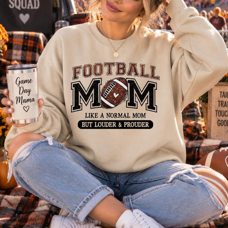 Football Mom Sweatshirt Louder & Prouder Game Day Fall Football Season Women Vintage Varsity Design