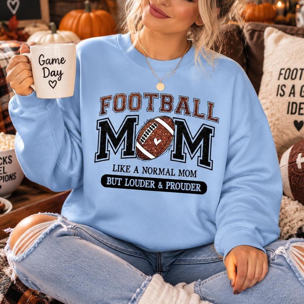 Football Mom Sweatshirt Louder & Prouder Game Day Fall Football Season Women Vintage Varsity Design