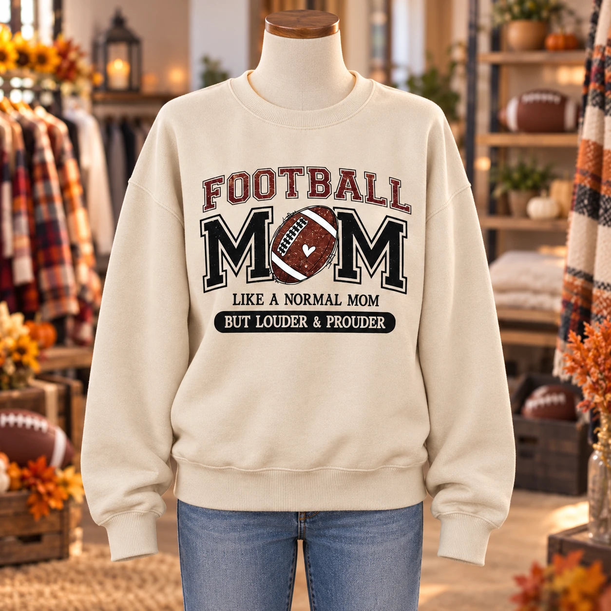 Football Mom Sweatshirt Louder & Prouder Game Day Varsity Football Mama Pullover