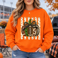 Football Pumpkin Sweatshirt for Women Fall Game Day Leopard Bow Crewneck