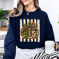 Football Pumpkin Sweatshirt Leopard Bow Pumpkin Fall Game Day Women Cute Coquette Sports Style