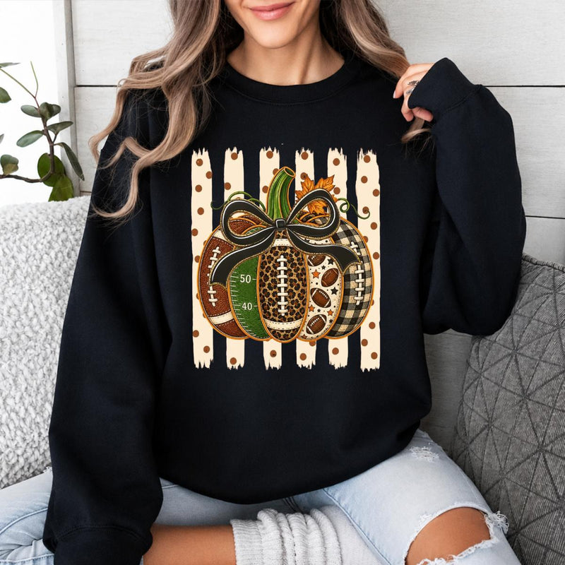 Football Pumpkin Sweatshirt Leopard Bow Pumpkin Fall Game Day Women Cute Coquette Sports Style