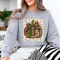 Football Pumpkin Sweatshirt Leopard Bow Pumpkin Fall Game Day Women Cute Coquette Sports Style