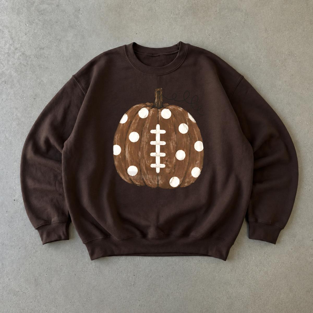 Football Pumpkin Sweatshirt, Polka Dot Pumpkin Football, Fall Game Day Women Cute Watercolor Design