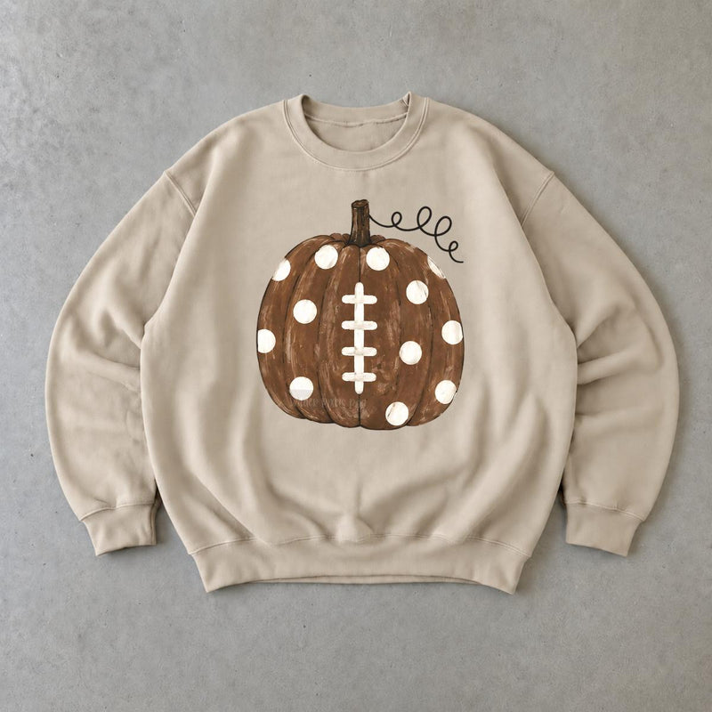 Football Pumpkin Sweatshirt, Polka Dot Pumpkin Football, Fall Game Day Women Cute Watercolor Design