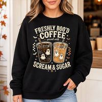 Freshly Boo'd Coffee Halloween Coffee Lover Sweatshirt Cute Ghost Iced Coffee Fall Graphic