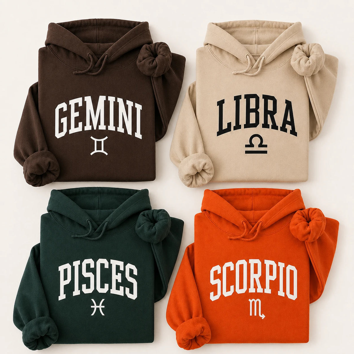 [FULL 12 ZODIAC] Zodiac Sign Hoodie, Astrology Star Sign Name & Glyph, Horoscope Birthday Gift, Unisex, Vintage Varsity Collegiate Style