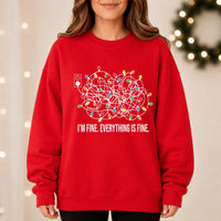 Funny Christmas Anxiety Sweatshirt I'm Fine Everything Is Fine Tangled Lights Holiday Stress Humor for Women