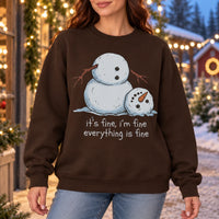 Funny Melting Snowman Sweatshirt for Women, It's Fine I'm Fine Everything Is Fine, Sarcastic Christmas Winter