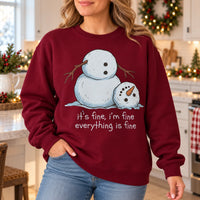 Funny Melting Snowman Sweatshirt for Women, It's Fine I'm Fine Everything Is Fine, Sarcastic Christmas Winter
