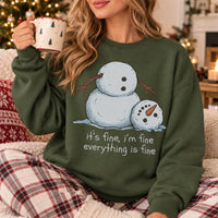 Funny Melting Snowman Sweatshirt for Women, It's Fine I'm Fine Everything Is Fine, Sarcastic Christmas Winter