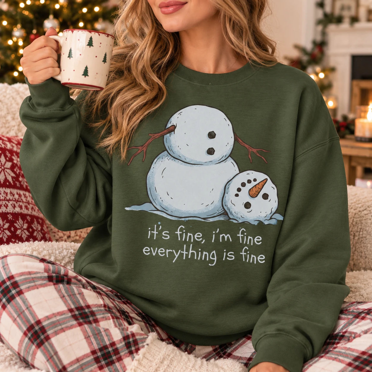 Funny Melting Snowman Sweatshirt for Women, It's Fine I'm Fine Everything Is Fine, Sarcastic Christmas Winter