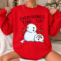 Funny Snowman Christmas Gift Everything's Fine-ish Sweatshirt Holiday Humor Women Cute Cartoon Design