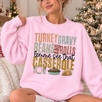 Funny Thanksgiving Sweatshirt, Turkey Gravy Beans and Rolls Lemme See That Casserole, Women's Retro Dinner Design