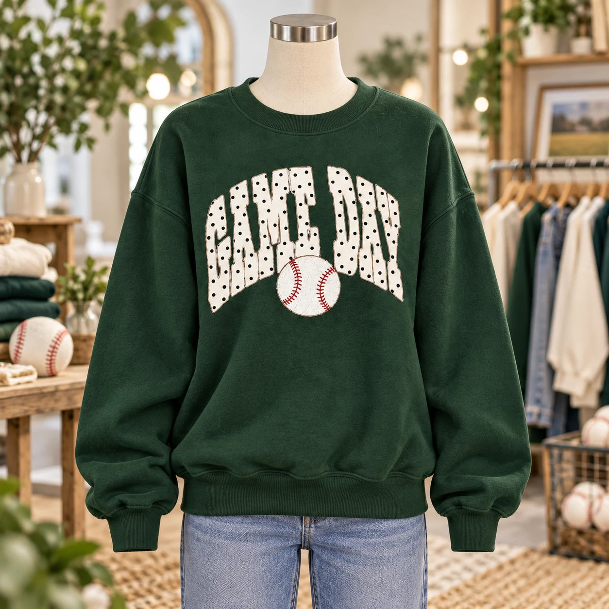 Game Day Baseball Sweatshirt for Women, Sports Mom Baseball Season with Cute Polka Dot Graphic