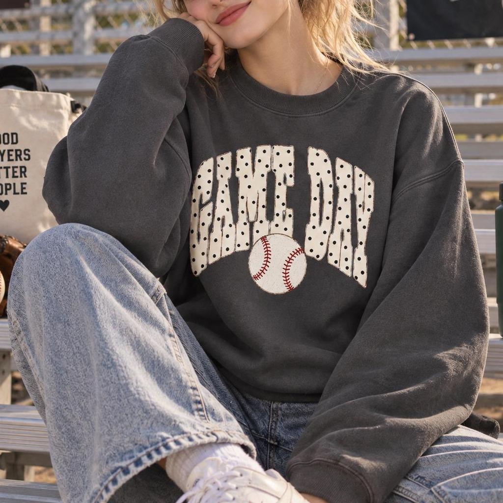 Game Day Baseball Sweatshirt Game Day Baseball Sports Mom Baseball Season Women Cute Polka Dot