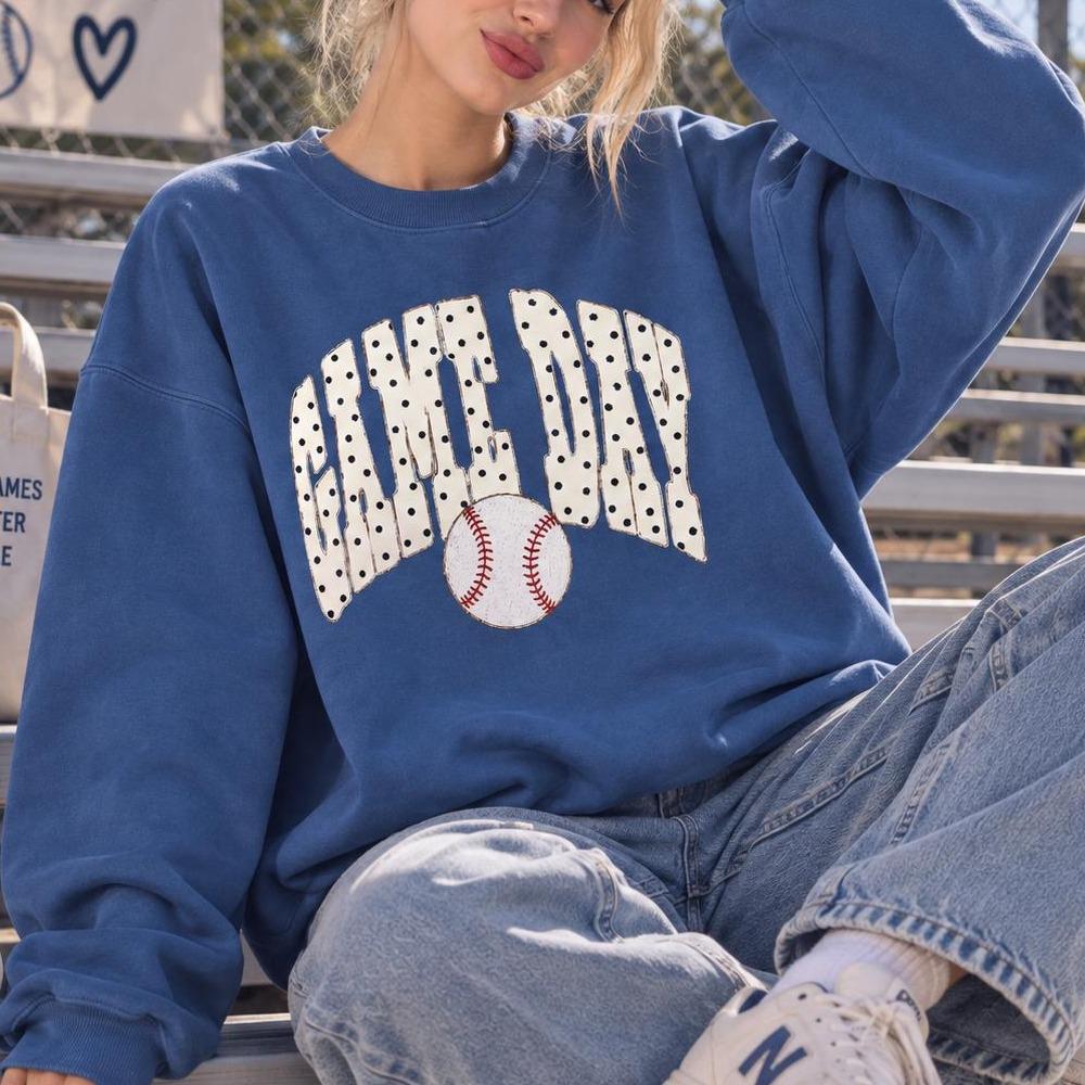 Game Day Baseball Sweatshirt Game Day Baseball Sports Mom Baseball Season Women Cute Polka Dot