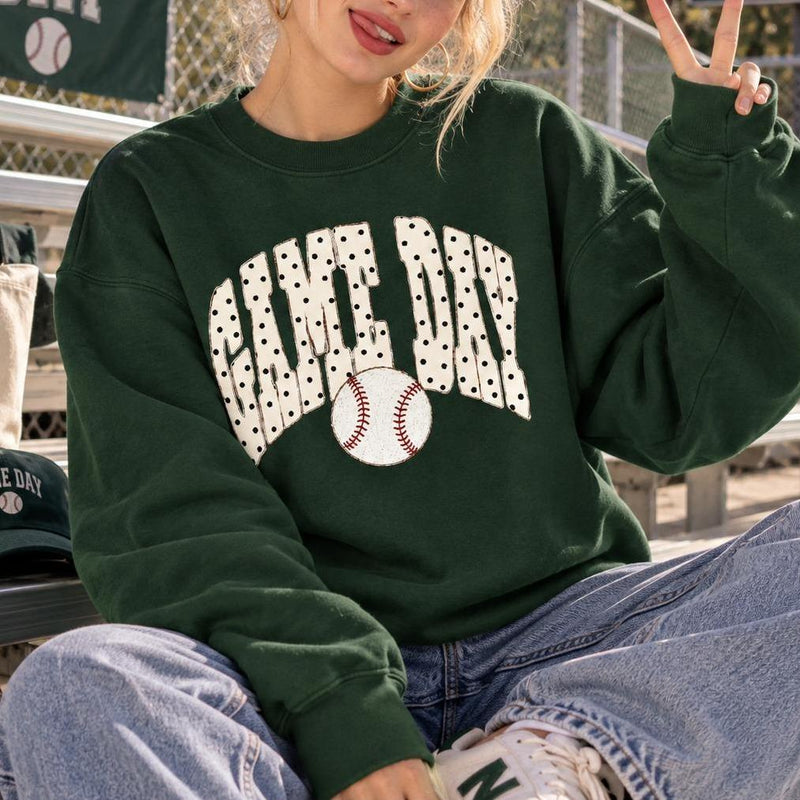 Game Day Baseball Sweatshirt Game Day Baseball Sports Mom Baseball Season Women Cute Polka Dot