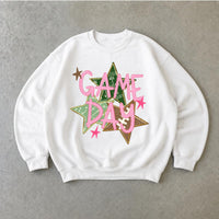 Game Day Football Sweatshirt, Pink Game Day Star Graphic, Football Season Tailgate, Women, Cute Sports Style