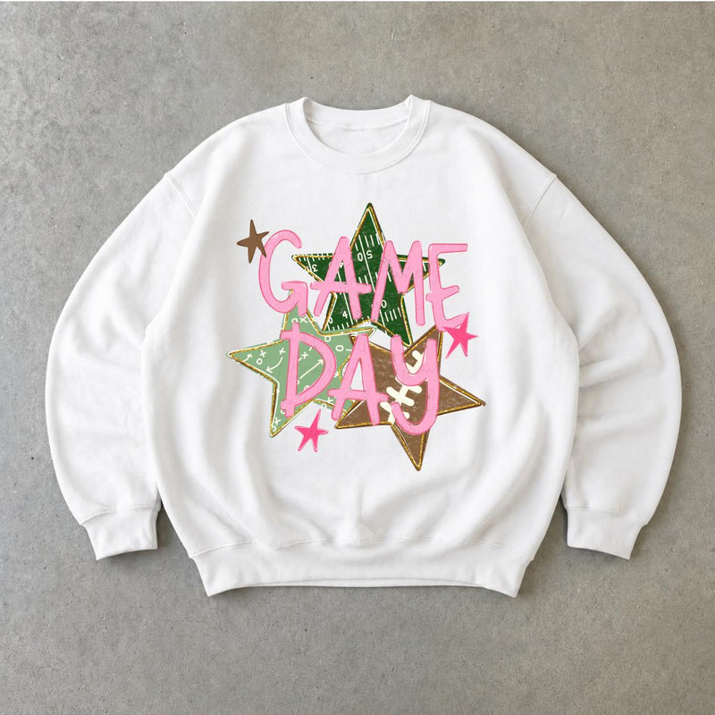 Game Day Football Sweatshirt, Pink Game Day Star Graphic, Football Season Tailgate, Women, Cute Sports Style