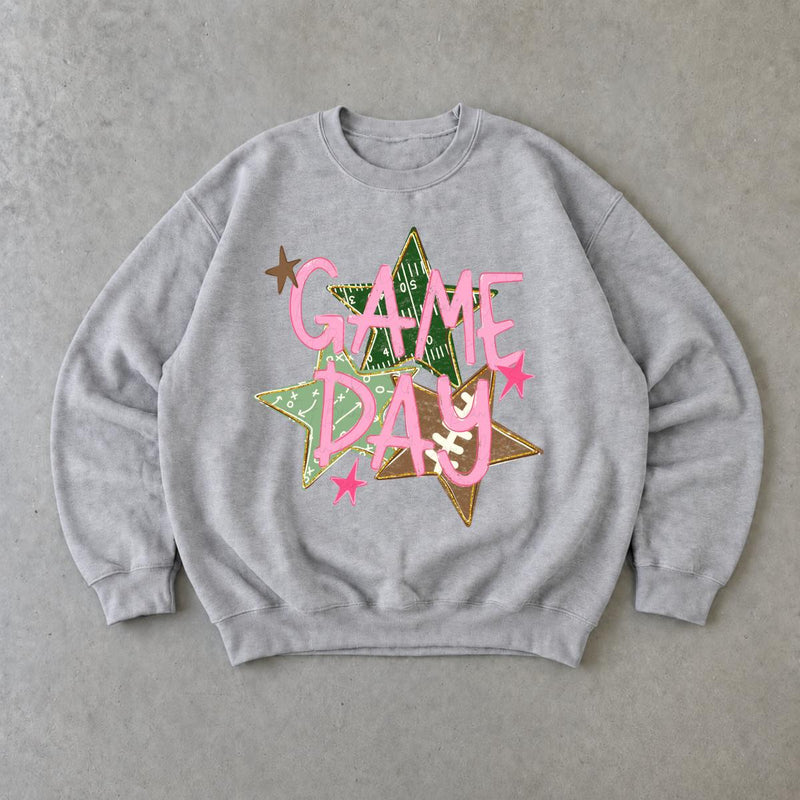 Game Day Football Sweatshirt, Pink Game Day Star Graphic, Football Season Tailgate, Women, Cute Sports Style